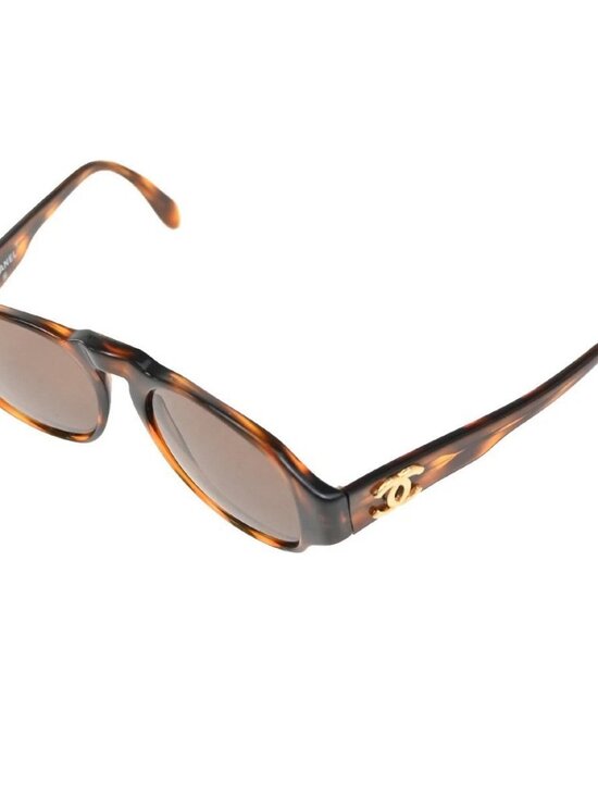 CHANEL CC Logo Sunglasses Eye Wear Plastic Brown GHW Italy 0006 09RL981